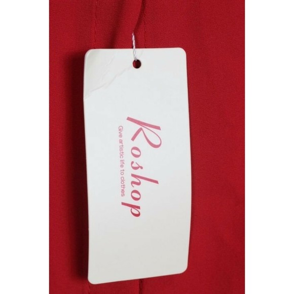 Roshop Red Women's Top Blouse Tie Front Flared Sleeve Size Small - Picture 5 of 6